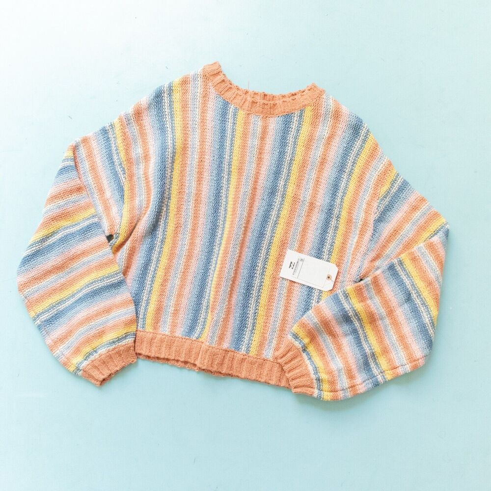 NWT Billabong Seeing Double Multicolored Crewneck Striped Sweater Size Medium - Picture 2 of 9
